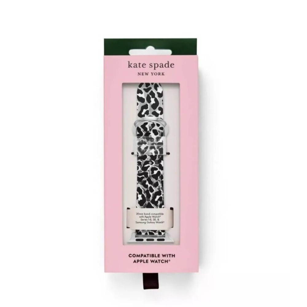 Kate Spade Apple Watch Band 38/40/41mm Black White Leopard Silicone New